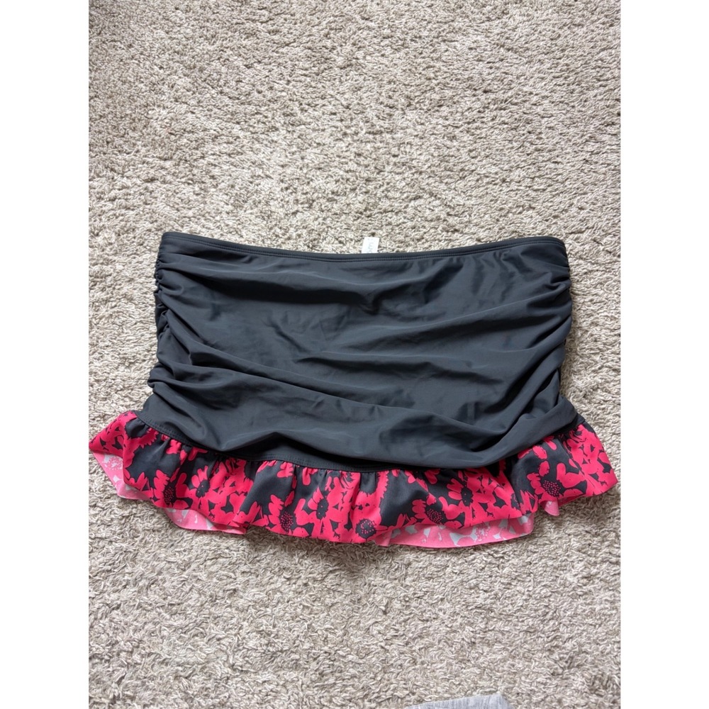 Mazu Womens Gray Pink Floral Ruffle Swim Skirt Size 14 High Waist Ruched Bathing